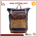 Light Weight Daily Use Men Canvas Leather Rucksack Backpack